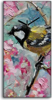 Produktbild von Leinwand Uhr Küche Wohnzimmer Bild 30x60 Gemälde Blumen Zweig Tier Vogel Kunst - schwarze Hände