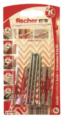Zdjęcie produktu dla Fischer 537660 kotwa wkręcana / kołek rozporowy 4 szt. zestaw wkrętów i kołków rozporowych 50 mm