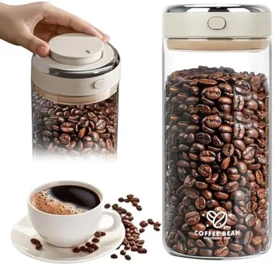 Immagine prodotto di Contenitore in vetro ermetico per caffè, 1700 ml; contenitore sottovuoto con valvola di sfiato; contenitore trasparente per caffè, frutta secca, cioccolato e foglie di tè