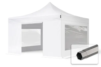 Produktbild von TOOLPORT 4x4m Stahl Faltpavillon, inkl. 4 Seitenteile, weiß