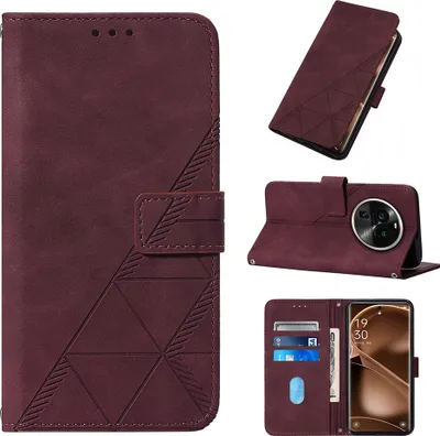 Obrázek produktu pro Flipové kožené pouzdro pro Oppo Find X6 Pro peněženkový design pouzdro s embosováním, držákem karet a stojánkem červené