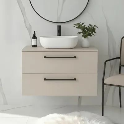 Produktbild von Waschtisch mit Unterschrank ONE 2 große Schubladen Kaschmir 80x50x46 hängend Badmöbel Badezimmer Badezimmermöbel Waschbeckenschrank
