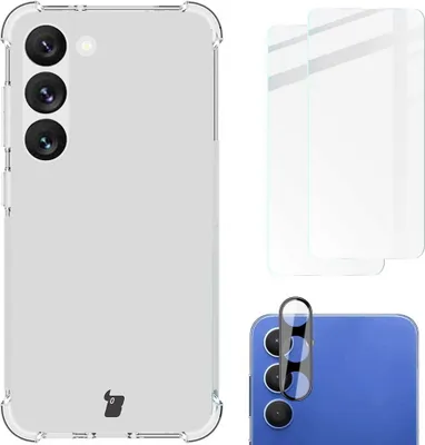 Produktbild von Bizon Case Clear Pack Hülle + 2x Bildschirmglas + Linsen Glas Samsung Galaxy S23 klar