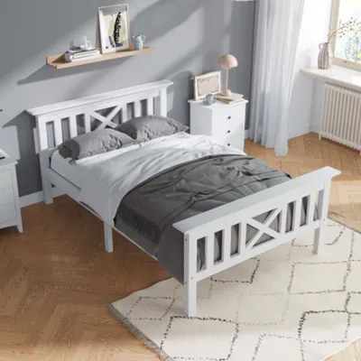 Produktbild von Holzbett Einzelbett aus Bettgestell mit Lattenrost Holzbett mit Kopfteil - 90 x 200 cm Massivholz Kinderbett Jugendbett
