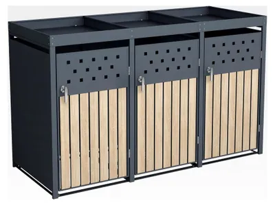 Produktbild von Mülltonnenbox mit Pflanzdach und 3 Türen