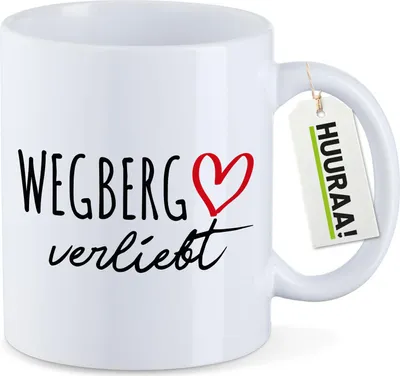 Produktbild von Huuraa Kaffeetasse Wegberg verliebt 330ml Weiß Keramik Kaffeebecher Geschenkidee