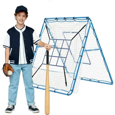 Produktbild von Baseball- & Softball-Rebounder-Netz - Pitching Backstop - 152×122 cm - Beidseitig - 9 Zonen - Winkelverstellbar - Blau