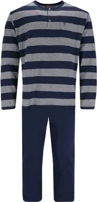 Produktbild von hajo Herren Schlafanzug Set - lang, Henley-Kragen, Klima-Light, Baumwolle-Mix Blau 2XL