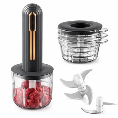 Produktbild von USB kabelloser Küchen Zerkleinerer 0,4L, elektrischer Mini Food Processor mit 304 Edelstahl Klinge, für Fleisch, Gemüse, Nüsse & Knoblauch
