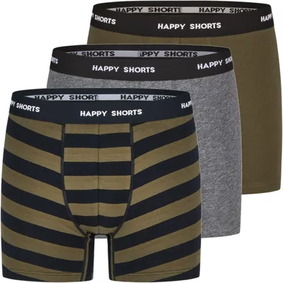 Produktbild von Happy Shorts Herren Retro Boxer 3-Pack Jersey - Stripe - Olive Night - Größe S