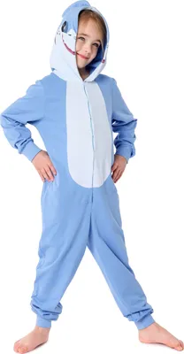 Produktbild von Ladeheid Kinder Mädchen Jungen Schlafoverall Tierkostüm Jumpsuit bunt Tiermotiv Verkleidung LA40-232 (Blau Hai, 110-116)