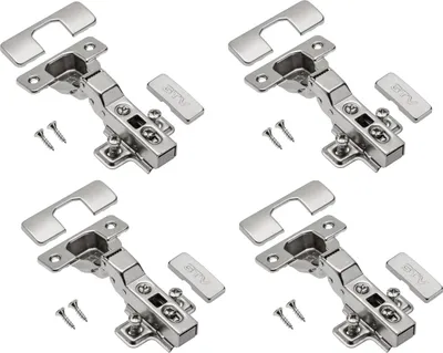 Zdjęcie produktu dla GTV – 4 x zawias hydrauliczny ECHC, podwójny – zawias z amortyzacją – ogranicznik środkowy – płyta montażowa H=0 z wkrętami euro – ciche zamykanie – zawias meblowy, zawias puszkowy, zawias do drzwi szafki