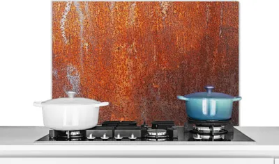 Produktbild von KitchenYeah®  Spritzschutz Küche - Küchenrückwand - Wandschutz für Herd und Spüle - Vintage - Rost - Metall 90x60 - Alu-Dibond (Alternative zum Spritzschutz aus Glas) - Hitzebeständig - Herdspritzschu