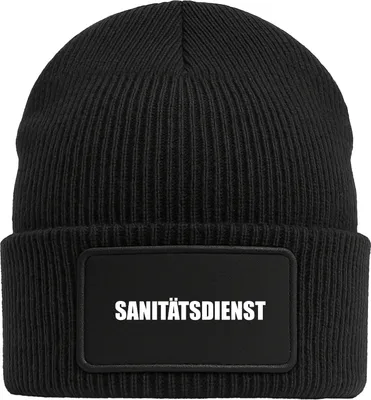 Produktbild von Huuraa Beanie Sanitätsdienst Schriftzug Black doppellagige Polyacryl Mütze mit Patch Geschenkidee