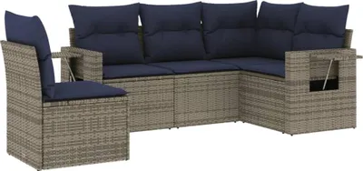 Immagine prodotto di vidaXL Set di divani da giardino 5 pezzi con cuscini, grigio, polyrattan