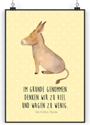 Produktbild von Mr. & Mrs. Panda Bild Esel DIN A3 - Gelb Pastell - Geschenk, Tapferkeit, Wandbild, Kunstdruck, Plakat, Zuversicht, drucke, Weisheit, wanddeko, Lustige Sprüche, Erfolg