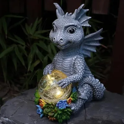 Zdjęcie produktu dla Figurka smoka solarna ogrodowa żywica vintage dekoracja