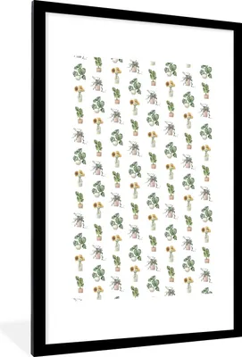 Produktbild von MuchoWow® MuchoWow® Gerahmtes Poster Pflanzen - Pastell - Muster 60x90 cm - Poster mit zchwarzem Bilderrahmen - Dekoration - Wandposter Wohnzimmer - Hochwertig