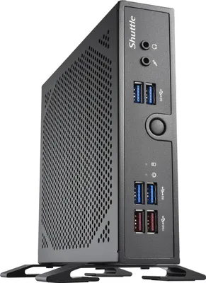 Produktbild von Shuttle Computer Group Slim Barebone DS50U5, Core i5 1335U, XPC, lüfterlos, 24/7 Dauerbetrieb, 20 x 16.5 x 3.95 cm, Stahl, Schwarz, EU Plug 220V, für Digital Signage, POS, Steuerung, Office, Media-PC, Windows 10/11, Linux, DDR5 RAM, VESA-Halterung, TPM 2.0 Security Chip