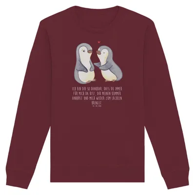 Produktbild von Mr. & Mrs. Panda Bio Sweatshirt Pinguine trösten Größe XL - Burgundy - Geschenk, Hochzeitstag, Valentinstag, für Freundin, Rundhals Pullover, Pulli, Frauen, Freund