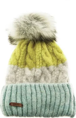 Immagine prodotto di Cappello invernale con motivo a trecce e pompon - cappello elegante da donna con fodera blu/verde