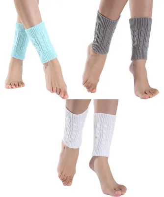 Produktbild von Paar Damen Winter Warme Strick-Stiefelstulpen Kurze Beinstulpen mit gedrehtem Muster Kurze Einlegesohlen Damen Herbst und Winter Wollstrick Warme Beinstulpen Stiefelüberzüge