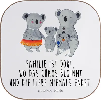 Produktbild von Mr. & Mrs. Panda Tischschoner Koala Familie - Weiß - Geschenk, Muttertag, gläseruntersetzer, Tassen Untersetzer, Family, Kinder, Mama, Glas, für Gläser, Koalas, Papa