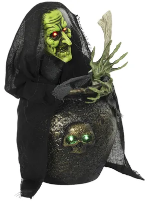 Productafbeelding van HOMCOM Geanimeerde Halloween-heks voor op tafel, 47 cm, met een roerende ketel en lachgeluid