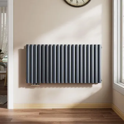 Produktbild von EMKE Design-Heizkörper 600 x 1180 mm Heizkörper Horizontaler Ovalheizkörper Seitenanschluss Doppellagig Heizung, 1828W, Anthrazit ohne Heizstab
