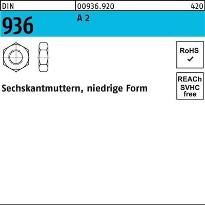 Produktbild von Sechskantmutter DIN 936 M8 A 2 100 Stück