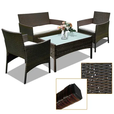 Produktbild von Jopassy Sitzgruppe Balkon-set Gartenmöbel Ecksofa Essgruppe Lounge Sessel Polyrattan braun