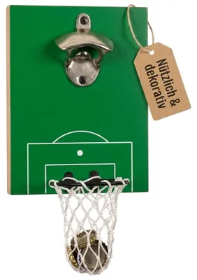 Flesopener voetbalveld, Wandmontage mit Netz, 20x15 cm, Metall