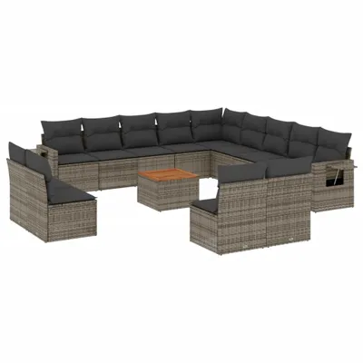 Produktbild von vidaXL 14-tlg. Garten-Sofagarnitur mit Kissen Grau Poly Rattan