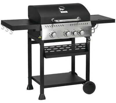 Produktbild von Outsunny Gasgrill 3 KW 3+1 Brenner BBQ Grillwagen aus Edelstahl Seitenbrenner