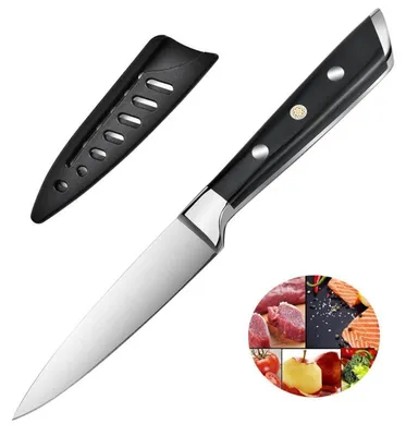 Immagine prodotto di Coltello per verdure 9,5 cm, coltello per frutta, pelapatate, lama a tutta lunghezza, manico in pakkawood nero