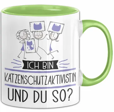 Produktbild von Katzenschutzaktivistin Tasse Geschenk Ich Bin Katzenschutzaktivistin Und Du So Geschenkidee Lustiger Spruch Becher (Grün)
