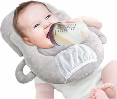Obrázek produktu pro Multifunkční, přenosný polštářek na krmení dětí, odnímatelný držák na láhev pro samostatné krmení (šedý)