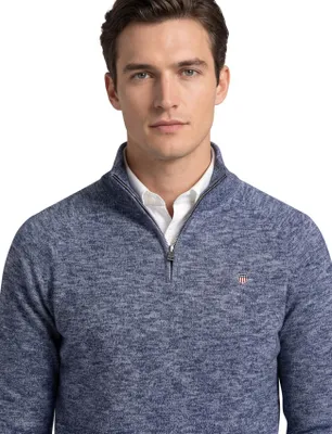 Produktbild von Gant Baumwolle Half-Zip-Pullover blau meliert normale Passform