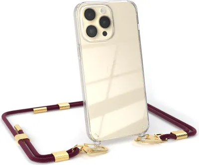 Produktbild von EAZY CASE Handykette für Apple iPhone 14 Pro Max, Transparente Silikonhülle mit Band, Clear Case, abnehmbar in  Rot