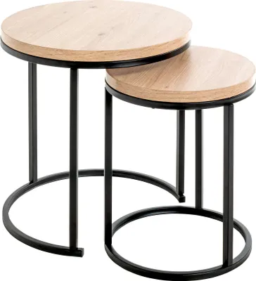 Produktbild von HAKU Beistelltisch Couchtisch 2er Set Eiche hell, schwarz - MDF, Metall, B/H/T: 32/45x43/49x32/45 cm