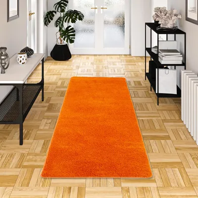 Produktbild von Hochflor Shaggy Läufer Teppich Palace Orange, Größe:100x100 cm