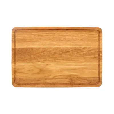 Produktbild von Massives Schneidebrett aus Eiche, 50x30x2 cm rechteckiges Holzbrett, Eichenbrett mit Saftrille