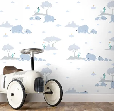 Produktbild von NEWROOM Tapete Inika Blau Vliestapete - Kinder Tiere Elefanten Germany