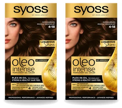 Obrázek produktu pro 2 x SYOSS Oleo Intense 4-18 Trvalá barva na vlasy - Mokkavá barva - Výhodný balení - 2 kusy