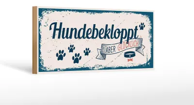 Produktbild von Holzschild Spruch 27x10cm Hundebekloppt aber Glücklich blau