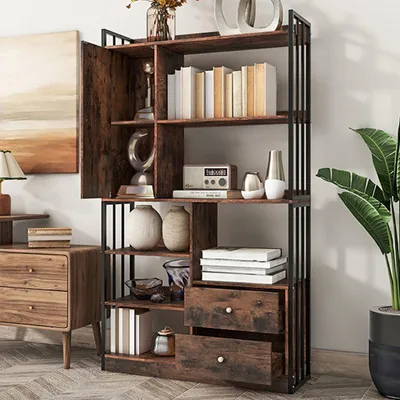 Produktbild von Bücherregal 100 cm breit mit Türen & Schubladen Standregal Industriell Black Brown