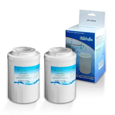 Two refrigerator water filters and their packaging are displayed on a white background.
