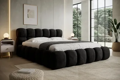 Productafbeelding van Gestoffeerd boxspringbed NUVIO 180x200 cm – Stof VELUTTO – Fluweel – Gestoffeerd designbed – Zwart – 180x200x87 cm