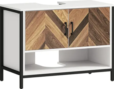 Obrázek produktu pro Koupelnová skříňka - volně stojící - 2 dvířka - přihrádka - 80 x 40 x 60 cm - krémová/ořechová barva
