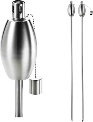 Obrázek produktu pro FIRE & DECO - Stojanová olejová svítilna - Olejová lampa s oválnou nádobou na olej, kartáčovaná nerezová ocel a víko/hasicí uzávěr - 110 cm - 2 kusy